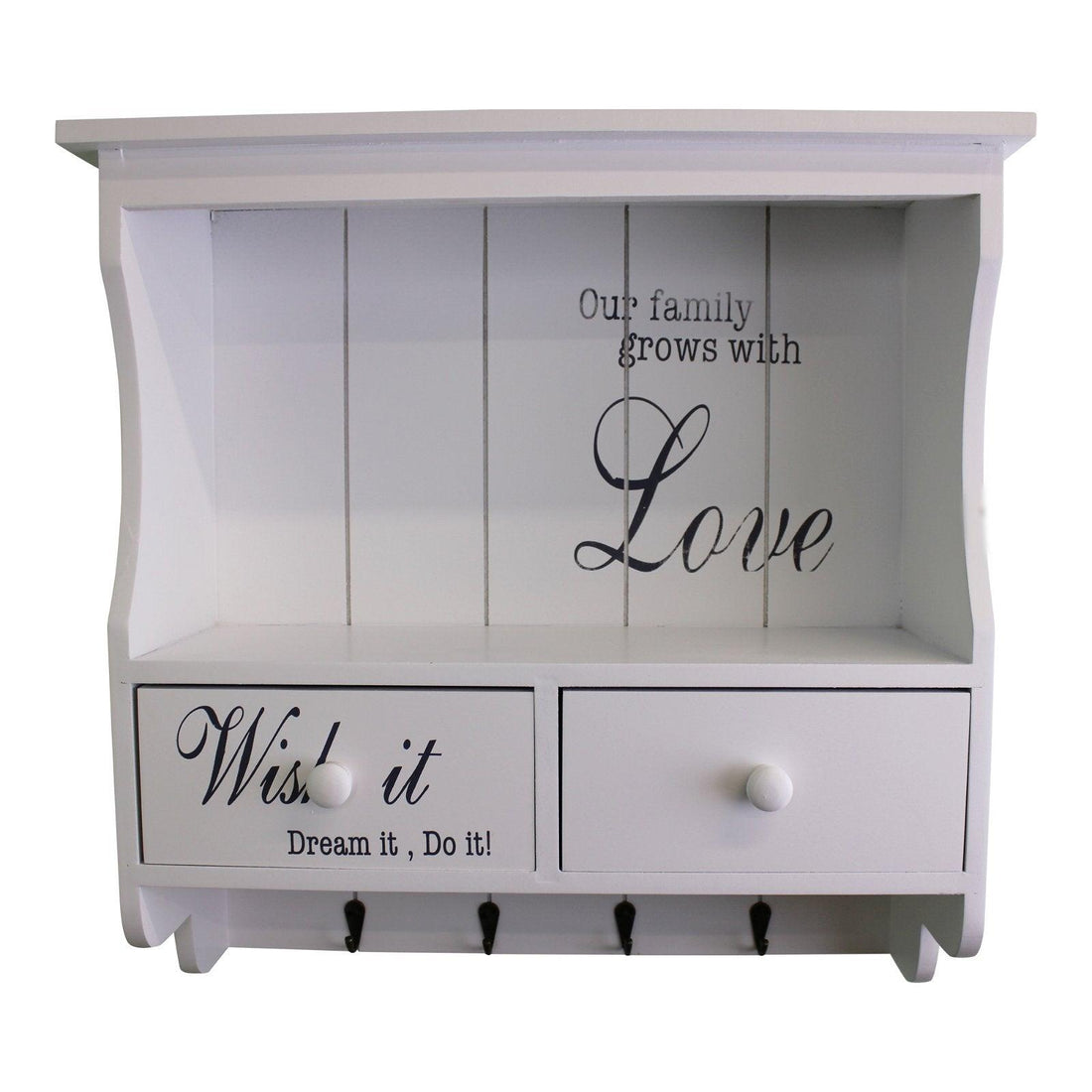 Wall Unit in White with Hooks, Drawers & Shelf - £66.99 - Wall Hanging Shelving 