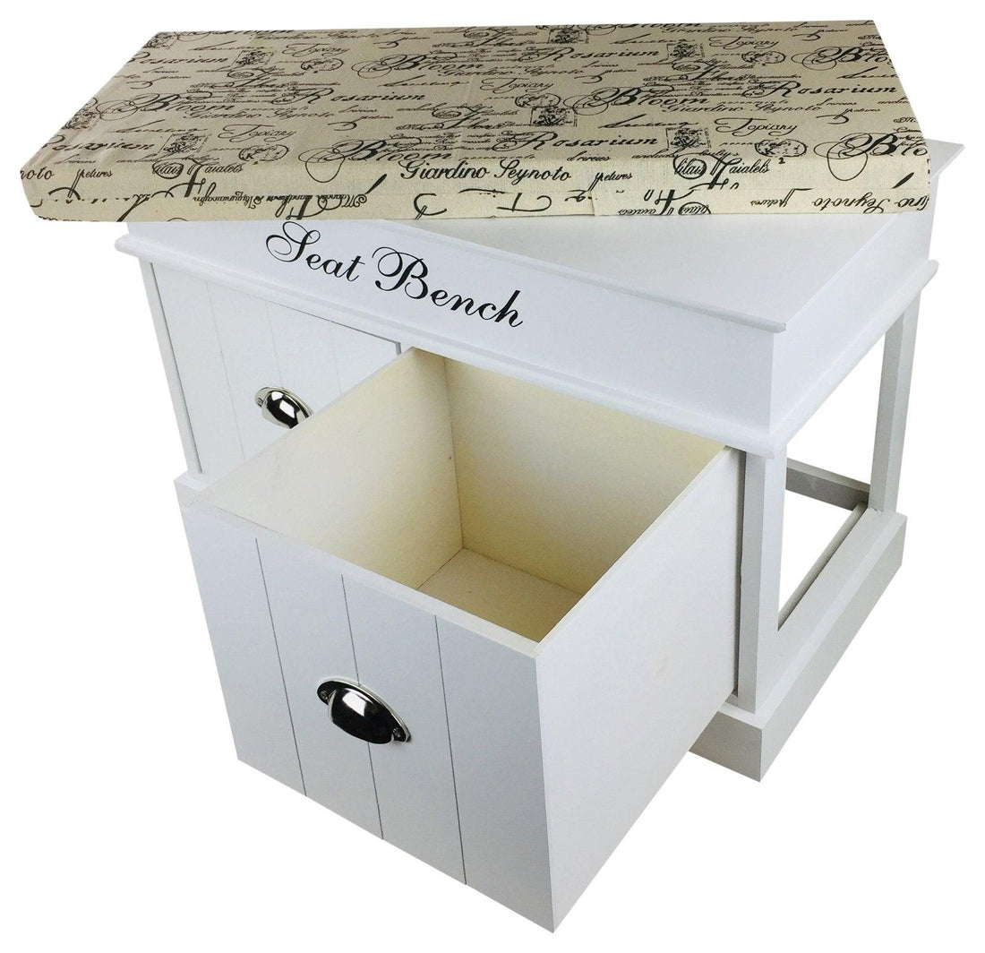 White Seat Bench With 2 Drawers & Lid 70cm - £148.99 - Storage Benches 