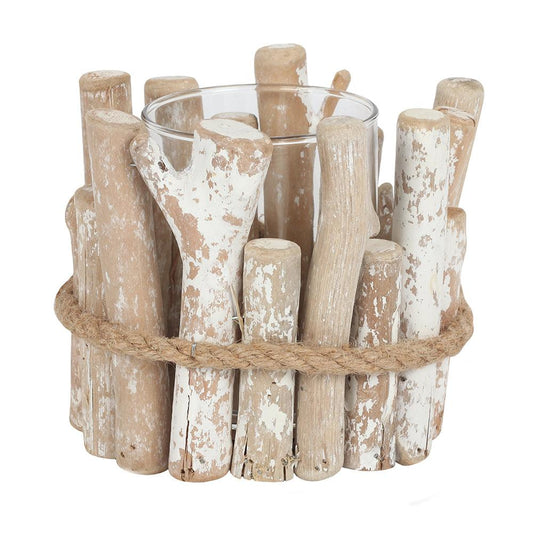 White Washed Driftwood Candle Holder-Candle Holders