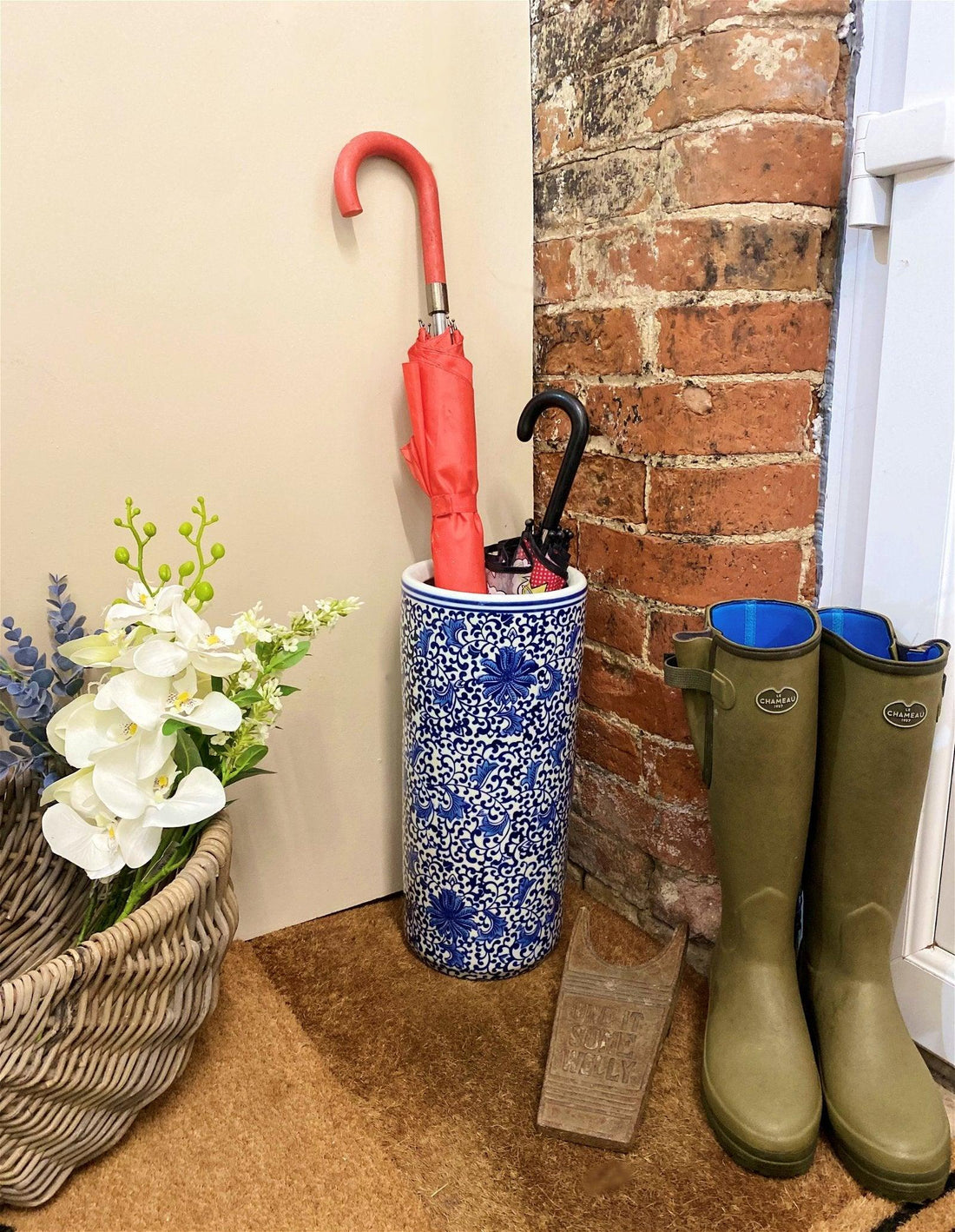 White With Blue Floral Print Umbrella Stand - £59.99 - 