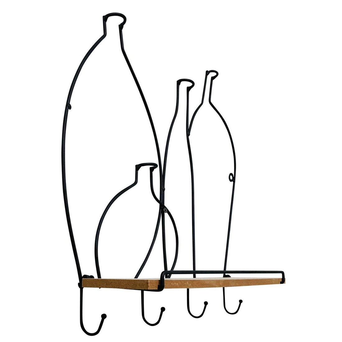 Wire Bottle Design Shelf with 4 Hooks - £25.99 - Wall Hanging Shelving 