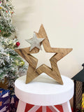 Wood & Silver Metal Star Decoration 20cm-