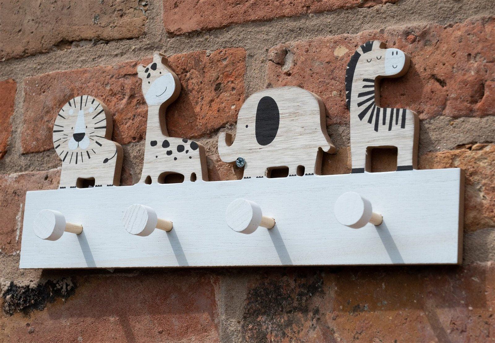 Wooden Animal Carvings with 4 Coat Hooks-Nursery Furniture