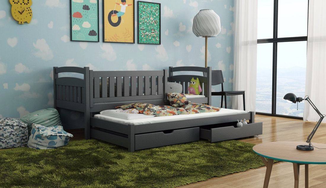 Wooden Bed Galaxy with Trundle and Storage White Matt Kids Single Bed 