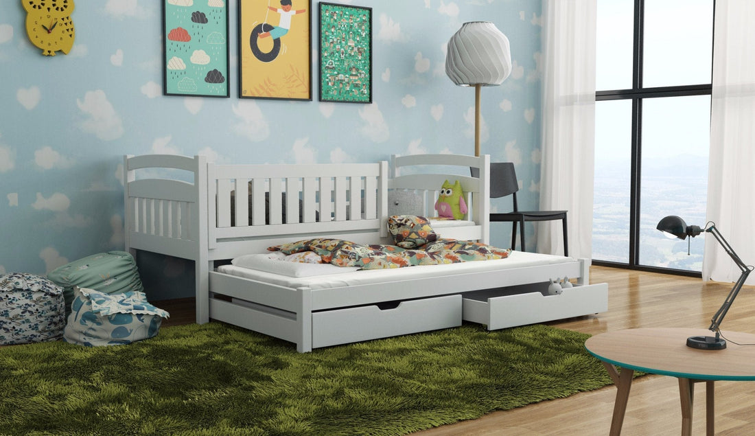 Wooden Bed Galaxy with Trundle and Storage White Matt Kids Single Bed 