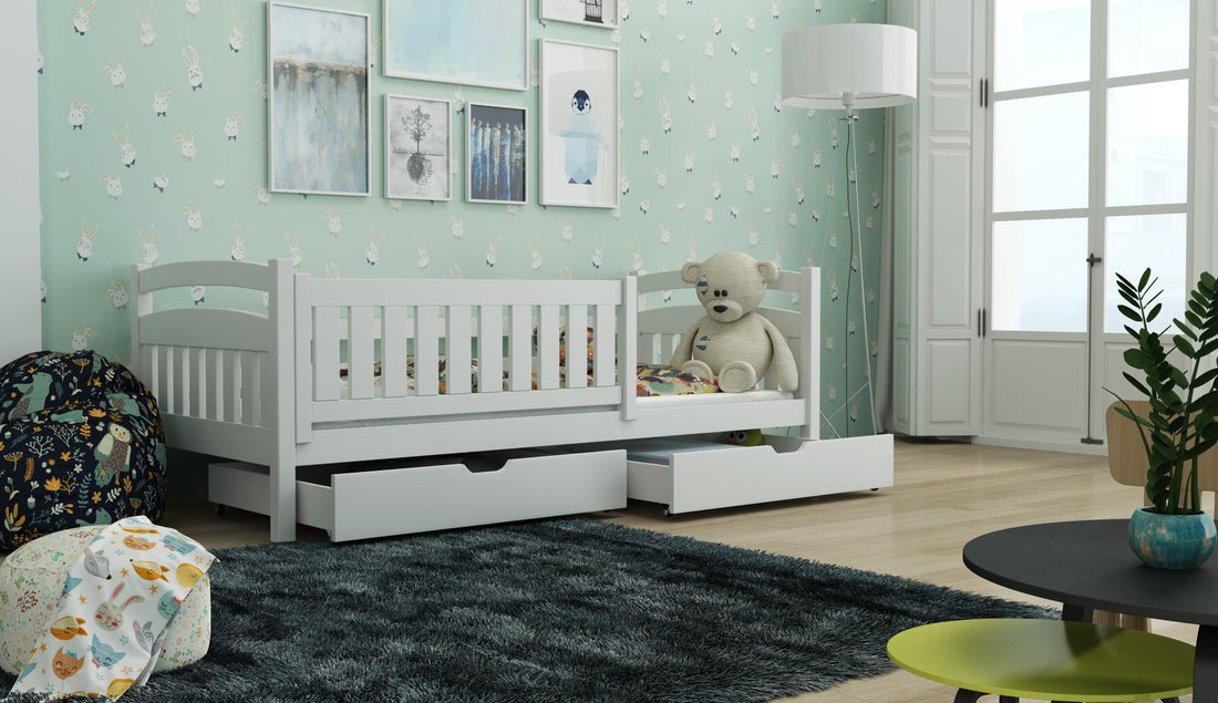 Wooden Bed Terry with Storage White Matt Kids Single Bed 