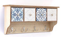 Wooden Blue Wall Shelf With 4 Drawers & Hooks 46cm-Coat Hooks