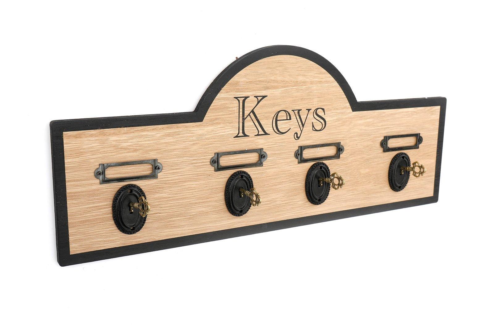 Wooden Board With 4 Key Design Hooks-Key Hooks & Boxes