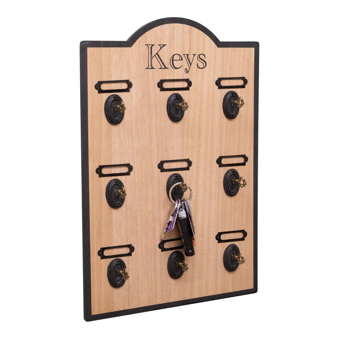 Wooden Board With 9 Key Design Hooks - £27.99 - Key Hooks & Boxes 