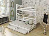 Single (3ft) Premium Solid Pine Bunk Bed with Trundle & Storage Drawers White Matt Foam Mattresses