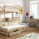 Single (3ft) Premium Solid Pine Bunk Bed with Trundle & Storage Drawers Pine