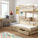Single (3ft) Premium Solid Pine Bunk Bed with Trundle & Storage Drawers Pine Foam Mattresses