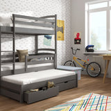 Single (3ft) Premium Solid Pine Bunk Bed with Trundle & Storage Drawers Graphite