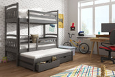 Single (3ft) Premium Solid Pine Bunk Bed with Trundle & Storage Drawers Graphite