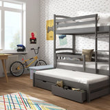 Single (3ft) Premium Solid Pine Bunk Bed with Trundle & Storage Drawers Graphite Foam Mattresses