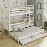Single (3ft) Premium Solid Pine Bunk Bed with Trundle & Storage Drawers White Matt