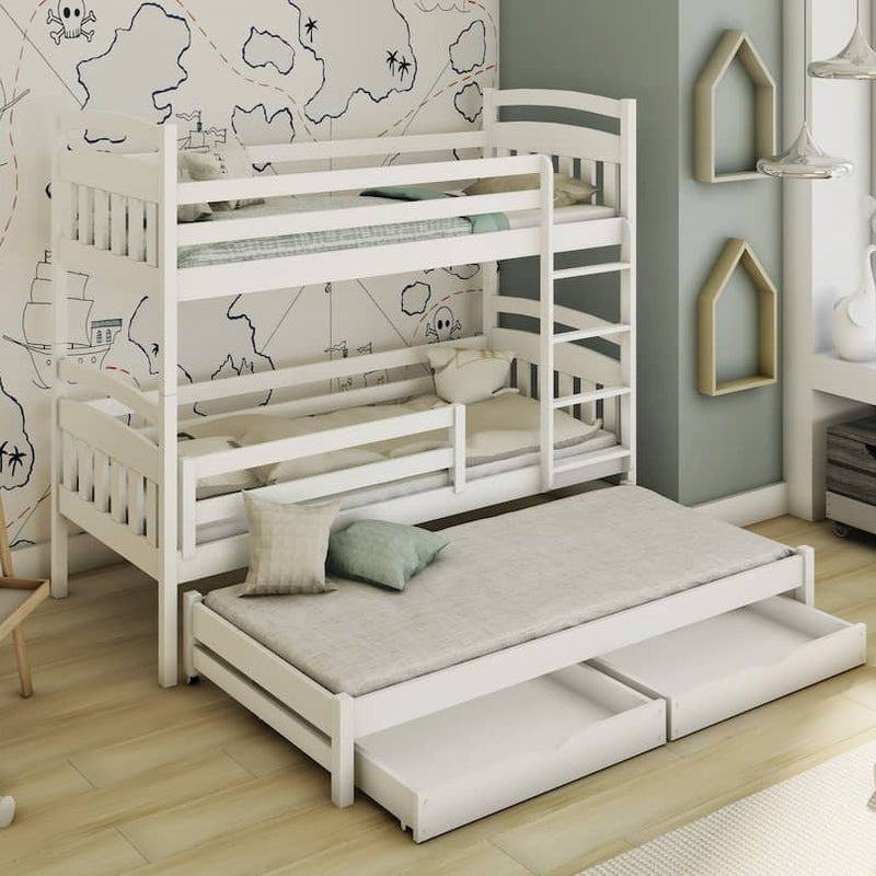 Alan Single (3ft) Premium Solid Pine Bunk Bed with Trundle & Storage Drawers