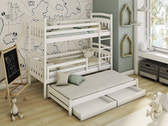 Single (3ft) Premium Solid Pine Bunk Bed with Trundle & Storage Drawers White Matt