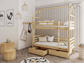 Single (3ft) Solid Pine Bunk Bed with Under Bed Storage Drawers Pine Foam Mattresses