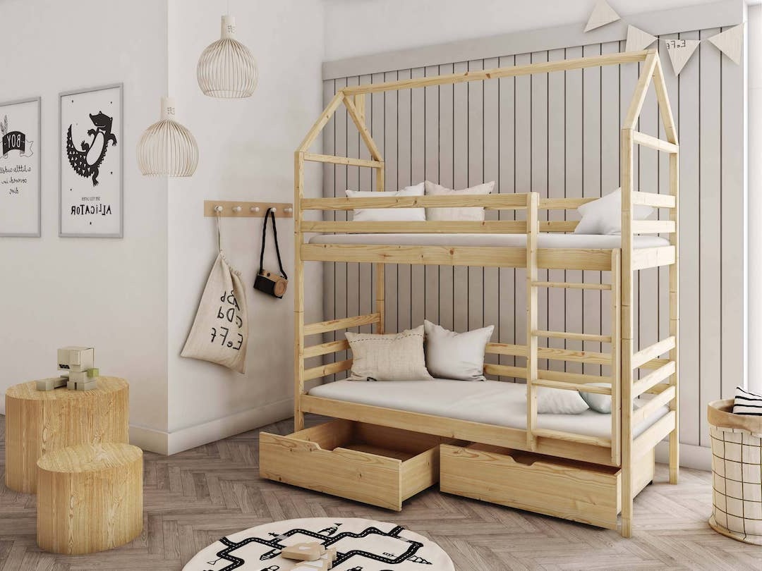 Single (3ft) Solid Pine Bunk Bed with Under Bed Storage Drawers Pine Foam Mattresses