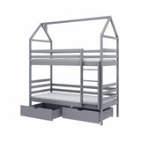 Single (3ft) Solid Pine Bunk Bed with Under Bed Storage Drawers Grey Foam Mattresses