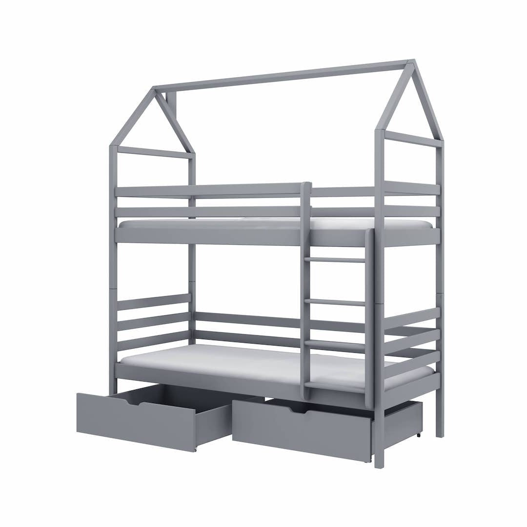 Single (3ft) Solid Pine Bunk Bed with Under Bed Storage Drawers Grey Foam Mattresses