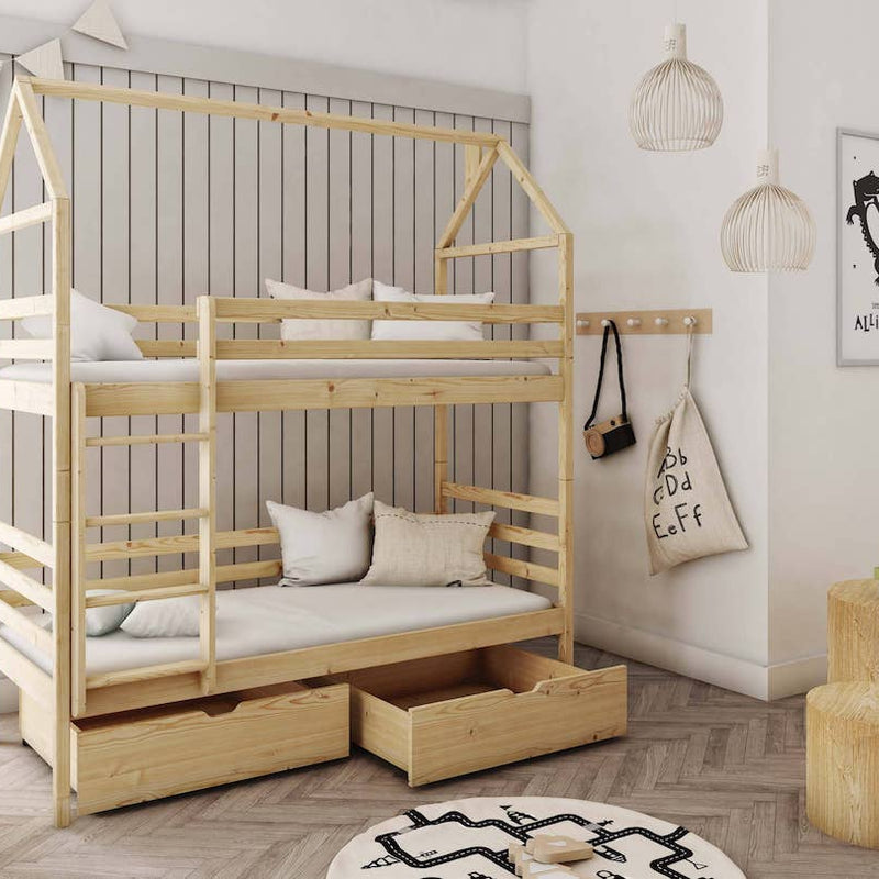 Alex Single (3ft) Solid Pine Bunk Bed with Under Bed Storage Drawers