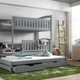 Single (3ft) Solid Pine Bunk Bed with Trundle & Storage Grey
