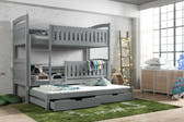 Solid Pine Bunk Bed with Trundle & Storage – Single 3ft | Non-Toxic Paint Triple Sleeper Kids Bed Grey