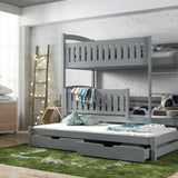 Single (3ft) Solid Pine Bunk Bed with Trundle & Storage Grey Foam Mattresses