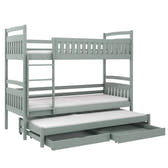 Solid Pine Bunk Bed with Trundle & Storage – Single 3ft | Non-Toxic Paint Triple Sleeper Kids Bed