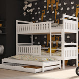 Single (3ft) Solid Pine Bunk Bed with Trundle & Storage White Matt Foam Mattresses