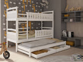 Solid Pine Bunk Bed with Trundle & Storage – Single 3ft | Non-Toxic Paint Triple Sleeper Kids Bed