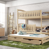 Single (3ft) Solid Pine Bunk Bed with Trundle & Storage Pine Foam Mattresses