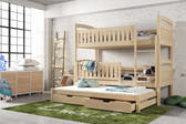 Solid Pine Bunk Bed with Trundle & Storage – Single 3ft | Non-Toxic Paint Triple Sleeper Kids Bed Pine Foam Mattresses