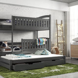 Single (3ft) Solid Pine Bunk Bed with Trundle & Storage Graphite