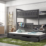 Single (3ft) Solid Pine Bunk Bed with Trundle & Storage Graphite Foam Mattresses