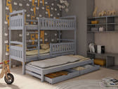 Solid Pine Bunk Bed with Trundle & Storage – Single 3ft | Non-Toxic Paint Triple Sleeper Kids Bed