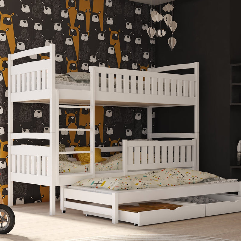 Single (3ft) Solid Pine Bunk Bed with Trundle & Storage