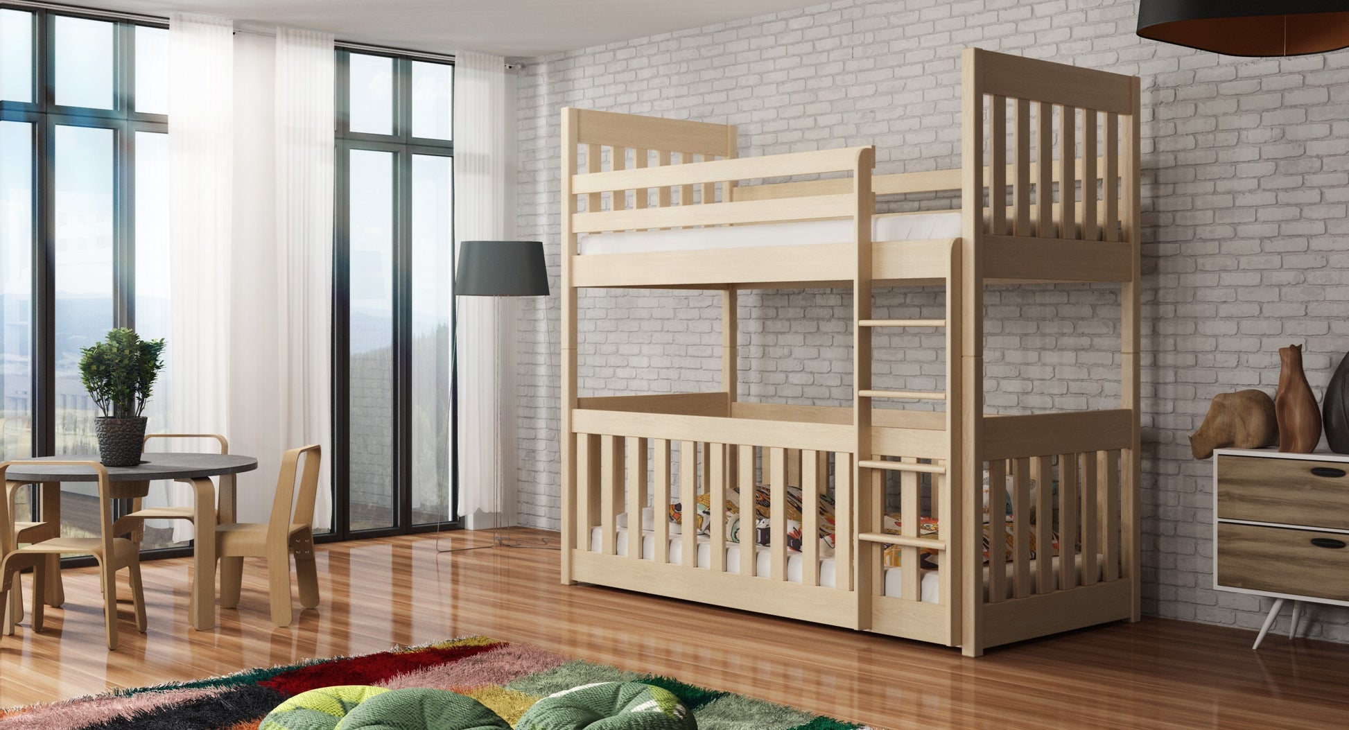 Wooden Bunk Bed Cris with Cot Bed Pine Bunk Bed 