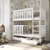 Single (3ft) Solid Pine Bunk Bed with 2 Storage Drawers White Matt Foam Mattresses