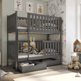 Single (3ft) Solid Pine Bunk Bed with 2 Storage Drawers Graphite Without Mattresses