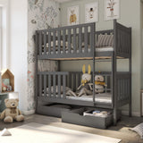 Single (3ft) Solid Pine Bunk Bed with 2 Storage Drawers Graphite