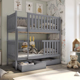 Single (3ft) Solid Pine Bunk Bed with 2 Storage Drawers Grey Matt Without Mattresses