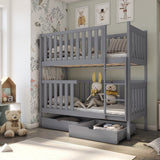 Single (3ft) Solid Pine Bunk Bed with 2 Storage Drawers Grey Matt