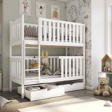 Single (3ft) Solid Pine Bunk Bed with 2 Storage Drawers White Matt