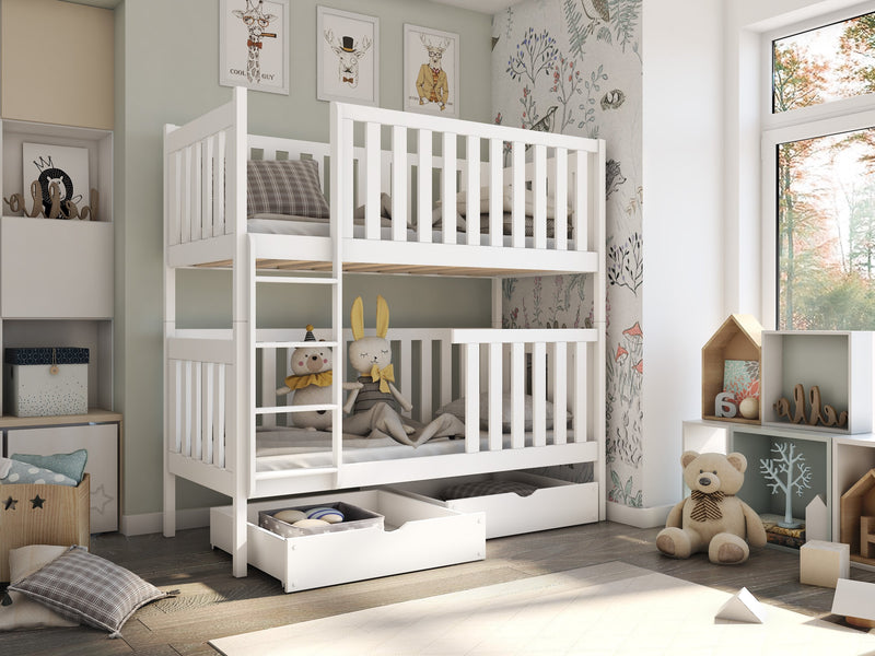 Solid Pine Bunk Bed 2 Storage Drawers – Single 3ft Space Saving Bed Universal Ladder