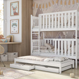 Single (3ft) Solid Pine Bunk Bed with Trundle & 2 Storage Drawers White Matt Foam Mattresses