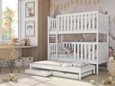 Single (3ft) Solid Pine Bunk Bed with Trundle & 2 Storage Drawers White Matt Foam Mattresses