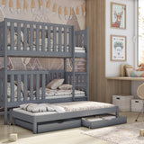 Single (3ft) Solid Pine Bunk Bed with Trundle & 2 Storage Drawers Grey Matt